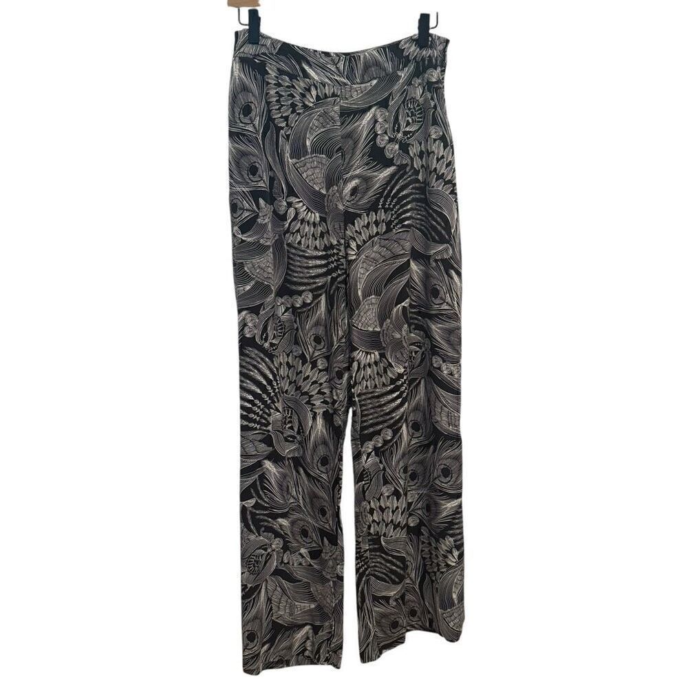 Robert Graham Silk Peacock Feather Wide Leg Pants Size M